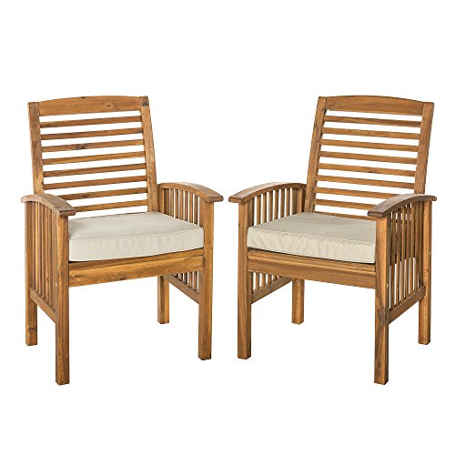 Walker Edison Rendezvous Modern 2 Piece Solid Acacia Wood Slat Back Outdoor Dining Chairs, Set of 2, Brown - Image 5