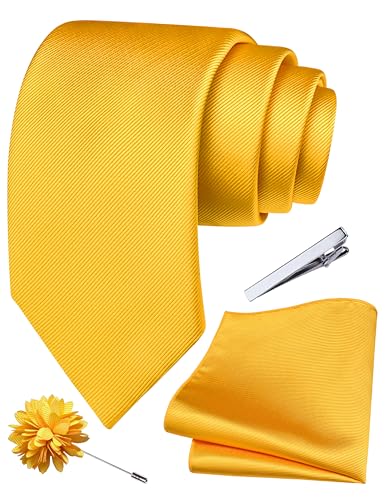 Image of Branduce 3.15 inch(8cm) Solid Formal Tie and Pocket Square Plain Necktie Lapel Pin and Tie Clip Set for Men