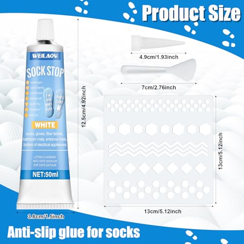 WEILAOK Sock Stop Anti Rutsch, Sock Stop, Sockenstopper Flüssig, Sock Stop Creme, Socken Stopp Anti Rutsch Set, Weiß, 50ml
