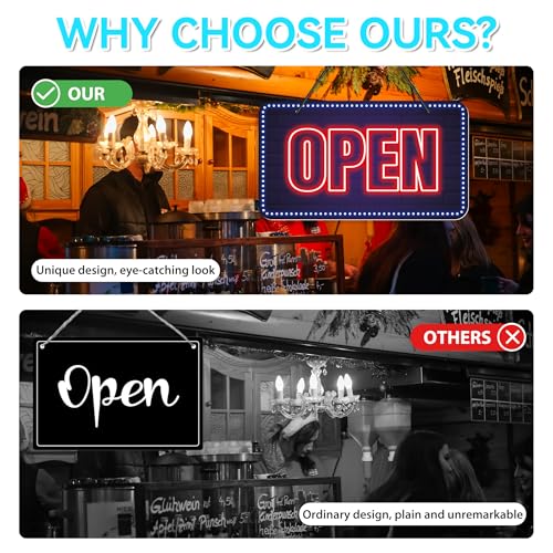 Open Closed Signs for Business, 12x6.7 Waterproof Double Sided We Are Open or Closed Hanging Sign, Business Open and Closed Hours Flip Sign for Stores Restaurants Bars Shops Door Window