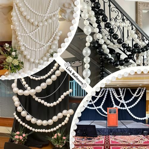 Image of Pearl White Linking Balloons, 60PCS 10 Inch Pearl Color Quick Link Balloons for Making Balloon Wall Heart Arch, Tails Balloon for Wedding Birthday Baby Shower Engagement Graduation Party Decorations