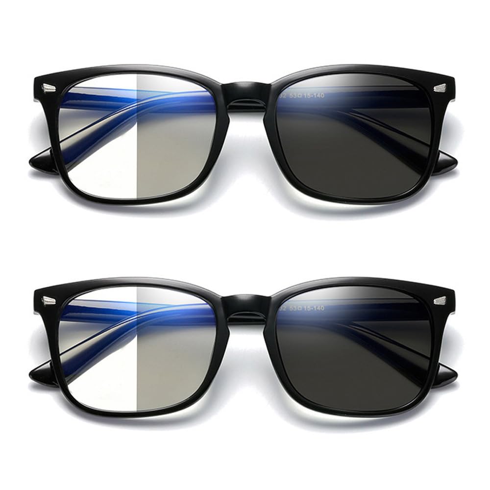 IEYELUUK 2 Pack Photochromic Reading Glasses Retangular Computer Blue Light Blocking Readers w Spring Hinge