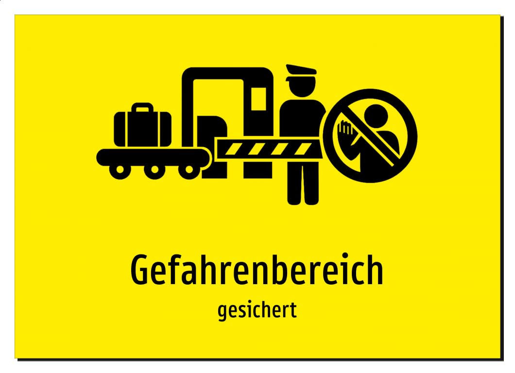 31566-DE-S-09 | Gefahrenbereich - gesichert | Aluminiumschild A2, 594 x 420mm | mit Symbolgrafik und Text