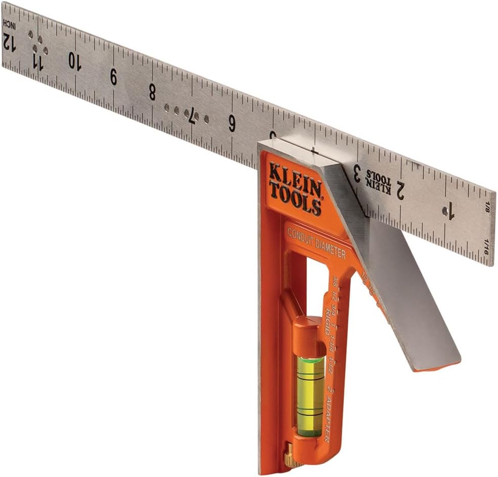 Klein Tools 935CSEL Combination Square Ruler for Electricians and Carpenters, Stainless Steel Double Sided Ruler, Bubble Level, Magnetic