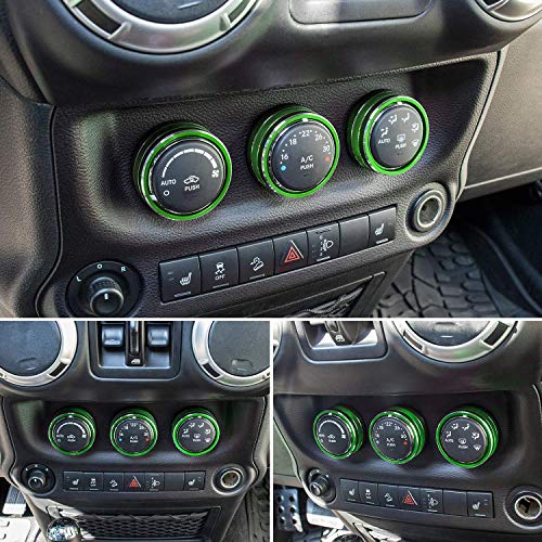 Audio Air Conditioning Button Cover Decoration Twist Switch Ring Trim for Jeep Wrangler JK JKU Patriot 2011-2018, Compass 11-16, Liberty 08-12, Dodge Challenger 08-14 Interior Accessories (Green)
