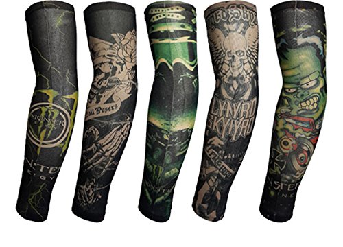 Efivs Arts 5 Pcs Warcraft and Skull Style Body Art Arm Stockings Slip Temporary Tattoo Sleeves Fake Tattoo Temporary Tattoo Arm Stockings