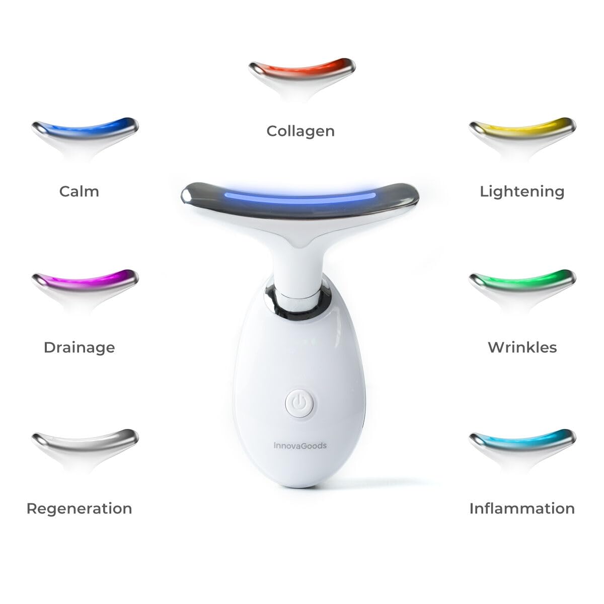 InnovaGoods - Confezione massaggiatore viso elettrico rassodante per viso e collo con LED, EMS e calore, siero viso Rice Joyboost 30 ml e crema viso idratante Rice Joycare 50 ml