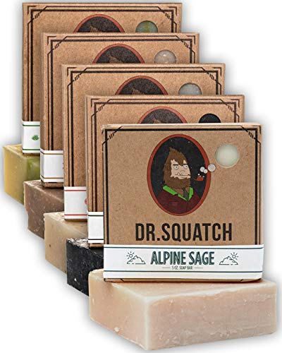 Dr. Squatch Men's Soap Variety Pack  Manly Scent Bar Soaps: Cool Fresh Aloe, Gold Moss, Pine Tar, Cedar Citrus, Alpine Sage  Handmade with Organic Oils in USA (5 Bars)