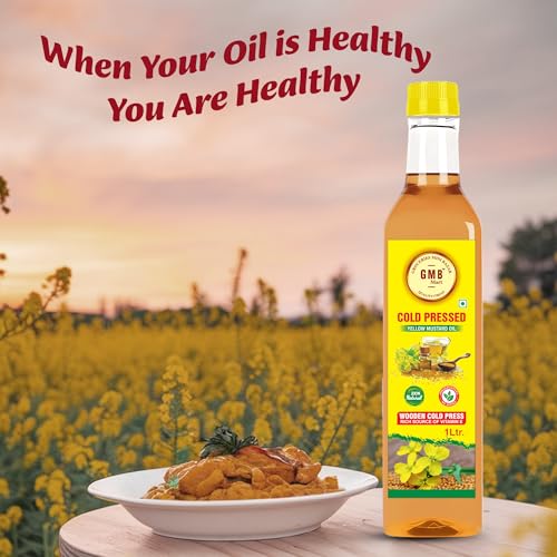 Image of GMB Mart Wooden Cold Pressed Yellow Mustard Oil | 100% Natural & Chemical-Free | Rich in Nutrients for Healthy Cooking, Roasting, Frying & Baking | Daily Use Edible Oil | Fresh & Pure 1 Litre