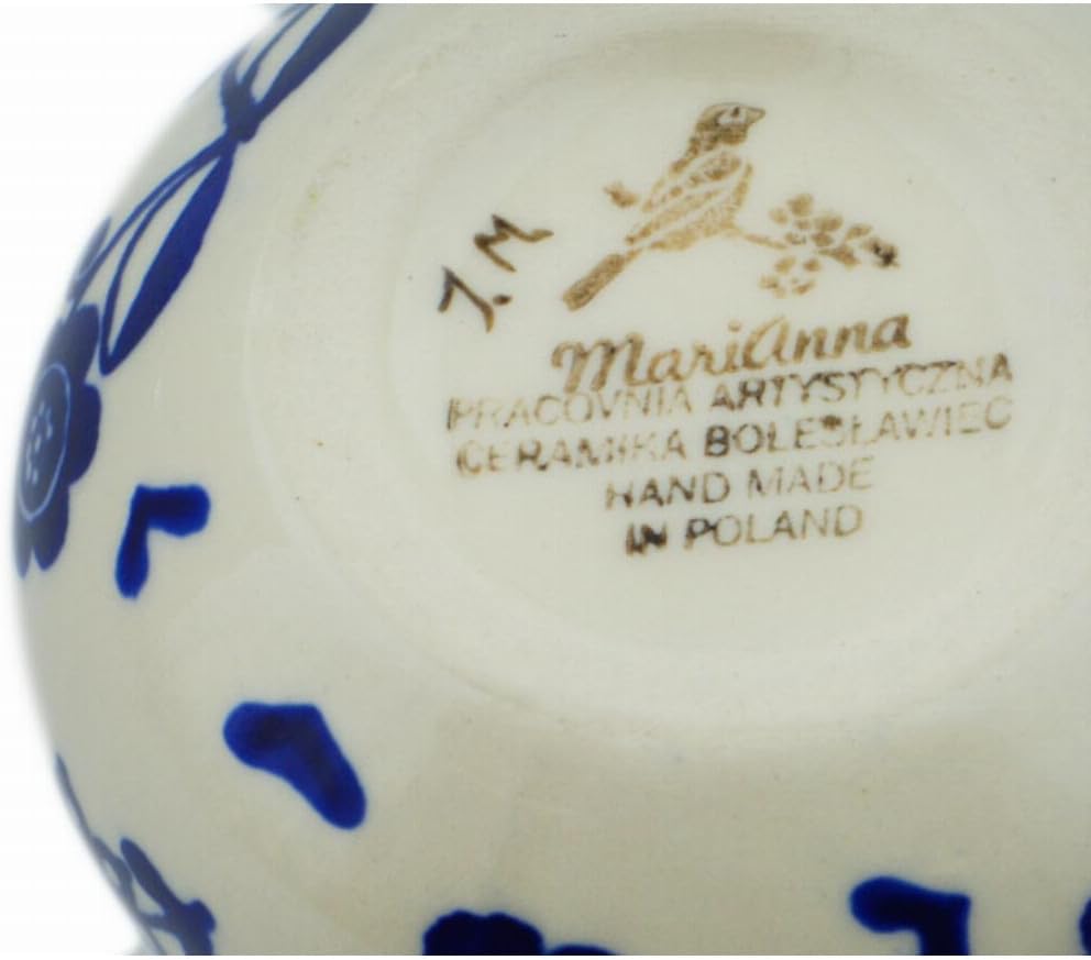 Polmedia Polish Pottery Creamer - Blue Bird Dance Pattern Handmade in Boleslawiec Poland + Certificate of Authenticity