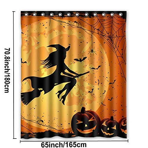 Evinis Halloween Shower Curtain - Witch Pumpkin Bathroom Shower Curtains With Hooks For Halloween Decoration, 65X72 Inches (Moon Pumkin Witch) #TOP4