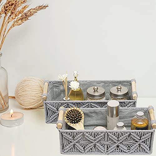Macrame Storage Basket Boho Decor Baskets For Organizing Woven Decorative Basket For Countertop Toilet Paper Basket For Toilet Tank Top Shelf Basket With Handle For Bathroom Decor Bedroom Nursery Livingroom Entryway (Set Of 2,Grey) #TOP1