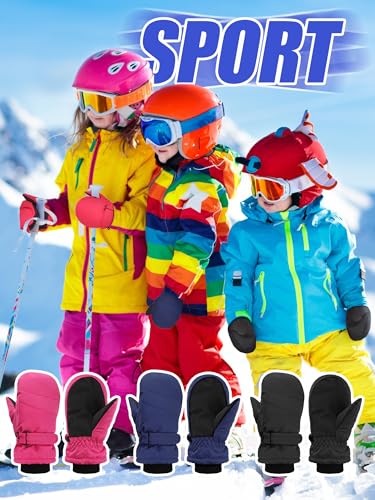 Image of Newcotte 6 Pairs Winter Ski Mittens Kids Waterproof Warm Snow Gloves for Boys Girls Cold Weather Outdoor Activities