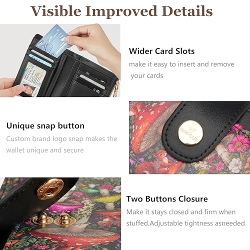 Image of Small Womens Wallet,Bifold Leather Wallet for Women RFID Card Holder Ladies Compact Pocket Wallet for Crossbody Bag (Mushroom)