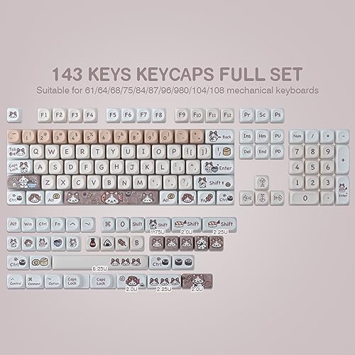 Image of PBT Keycaps 143 Keys Cute Keycaps Kitty-cat Keycaps Set