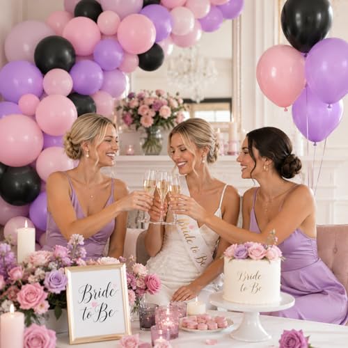 Image of Pink Purple Black Balloons, 60pcs 12 Inch Dusty Pink Purple and Black Party Balloons for Girls Birthday Bride Baby Shower Wedding Bachelorette Spooky Witch Themed Halloween Party Decorations Supplie