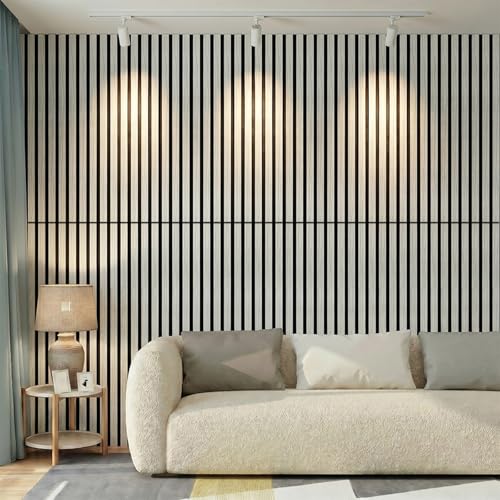 Image of Wood Slat Acoustic Wall Panels, White, 4 Pack, 47.2 x 23.6 in