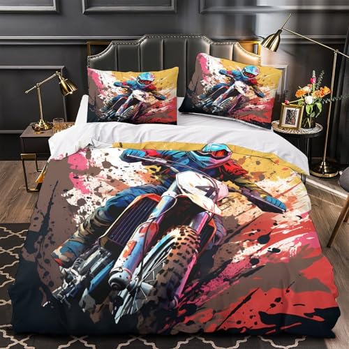 Housse de couette motocross 3D microfibre super king 260x220cm lavable - 2