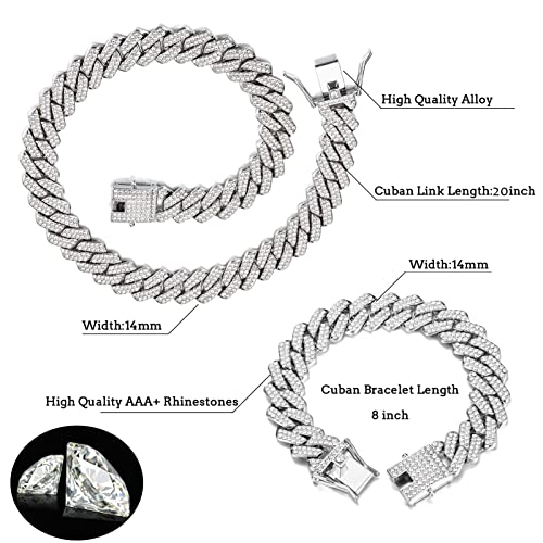UILZ 2Pcs Cuban Link Bracelet Set for Men Iced Out Miami Cuban Necklace and Bracelet Hip Hop Full CZ Clasp Chain Gift for Him3
