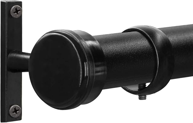 Vailge Curtain Pole for Windows Curtain Rod with Round Cap, Adjustable Shower Curtain Rail Heavy Duty Ceiling Mount Curtain Rod with Brackets, Hanging Curtain Pole Wall Mount Curtain Rail (Black, S)