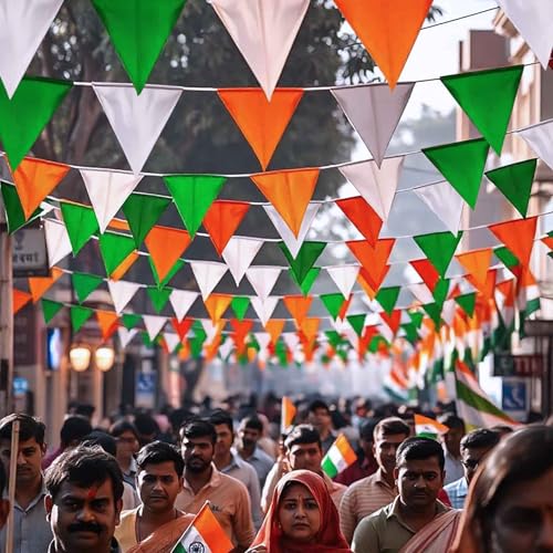 PEC DIY Eco Friendly Independence Day 25 Mtrs Decoration Item Set | 125pcs Flags & 25mtr Rope | Fabric Office Decor for Republic Day | Toran | Pennant | DIY (Satin, 25 mtrs)