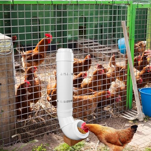 Bouticol Automatic Chicken Feeder With 2 Covers Duty Pvc Pipe No Waste Chicken Coop Feeder 6.6 Pounds Large Chicken Feeder Hanging Chicken Feeder thumb #5
