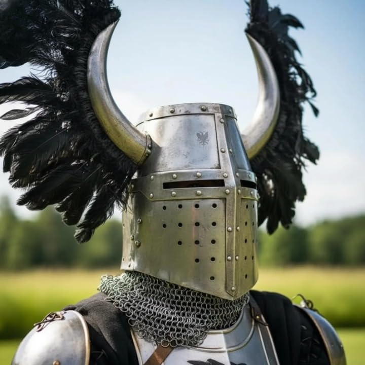 Elite Templar Griffin Knight Armor Suit | Crusader Full Body Armor with Horned Helmet | LARP, Cosplay, Display Silver