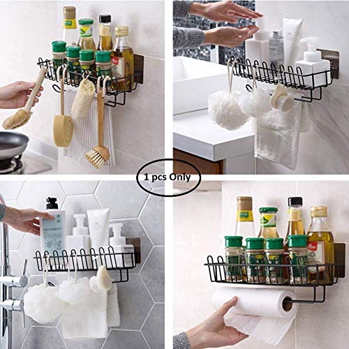Image of TORMUND Kitchen Storage Rack Self Adhesive Wall Hanging Shelves for Bathroom and Kitchen with Towel and Tissue Rack Stand Spice Rack Knife Block Spoon Holder Oil Container Black