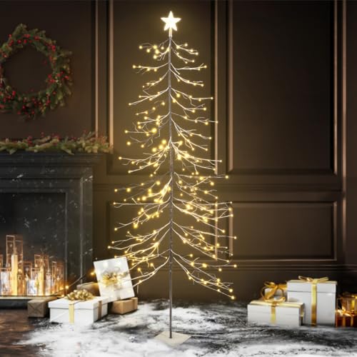 CAPHAUS 8 Feet, 96 inch Full Artificial Lighted Flocked Christmas Tree w/ 240 LED Warm White Lights...