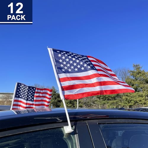 Image of US American Patriotic Car Window Clip USA Flag 17 inch x 12 inch (12 Counts)