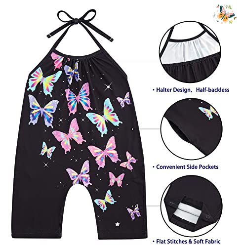 Lindanina Toddler Girl Rompers Backless Slouch Jumpsuit 12-24 Months Infant Cute Butterfly Sleeveless One Piece Clothes Summer Overalls Birthday Outfit With Pockets #TOP3