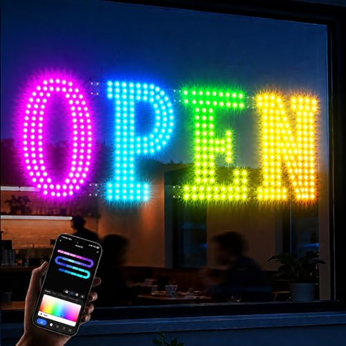 Image of 48'' x 17'' Open Signs for Business, Extra Large LED Open Sign with 16 Million Colors, APP & Remote Control, Timer, 44 Flashing Modes, Adjustable Brightness & Speed, for Storefront Window or Glass Door
