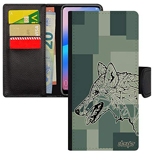 Housse Samsung S21+ Plus portefeuille antichoc à motif cube géométrique et loup
