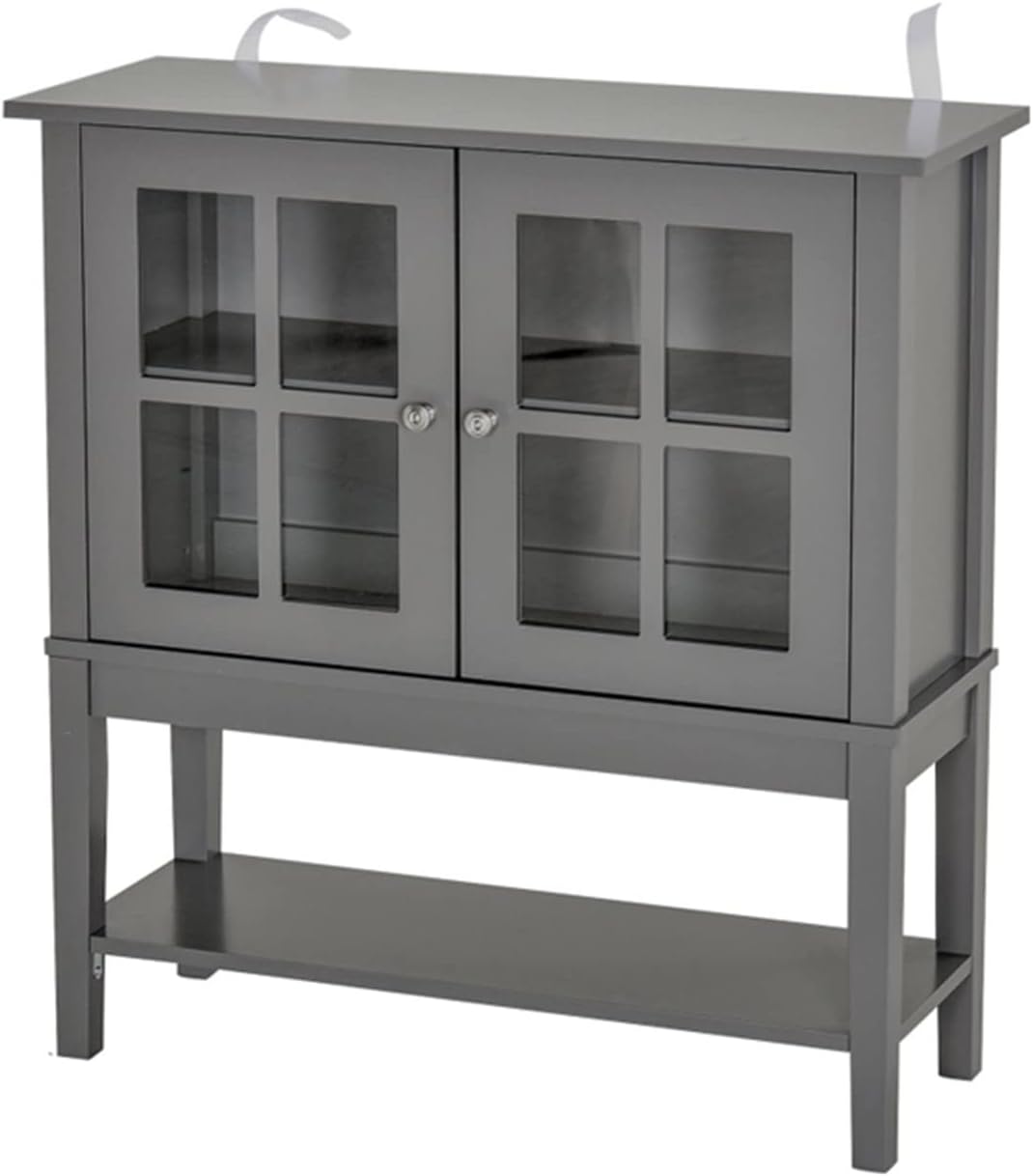 Transitional Sideboard Buffet الداخلية خزانة مساعدة للمطبخ غرفة المعيشة خزانة متعددة الوظائف عرض نمط تخزين المطبخ رمادي بسيط Self -supporting cabinet, for the Dining Room Kitc