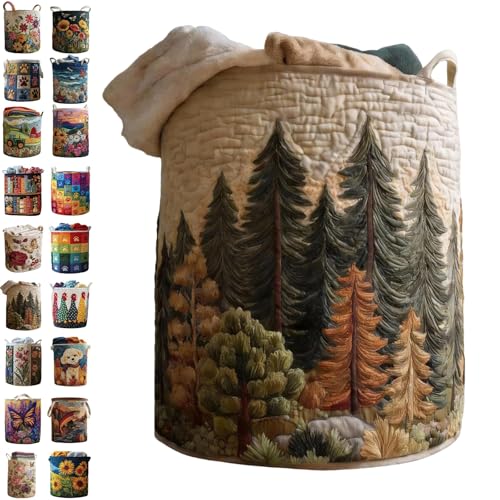 Image of Quilted Laundry Baskets with Handles, Large Floral Fabric Hampers, Extra Soft Boho Chic Storage Organizer for Nurseries, Collapsible Clothes Bins, Portable Bedroom Washing Container