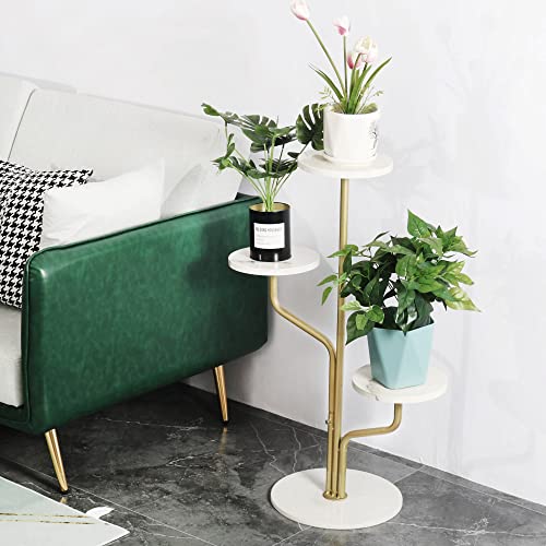 Hainarvers Gold Metal Plant Stand Indoor Outdoor, Marble 3Tier H35Inch Tall Planter Stand Corner Flower Pot Holder Multiple Shelves Plant Display For Patio Garden Living Room（3Tier Gold） #TOP2
