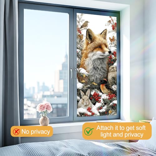 Image of Winter Fox Woodland Animals Window Film 17.32x39.37in Cling