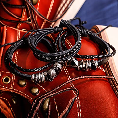 Telooco Gothic Lederarmband Herren - Schwarz Vintage Punk Style Mit Metall Druckknopf