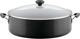 14-Inch Nonstick Aluminum Family Pan with Glass Lid Easy-Clean Jumbo Cooker Dual Handles Even-Heat Cooking Surface Durable Black Finish