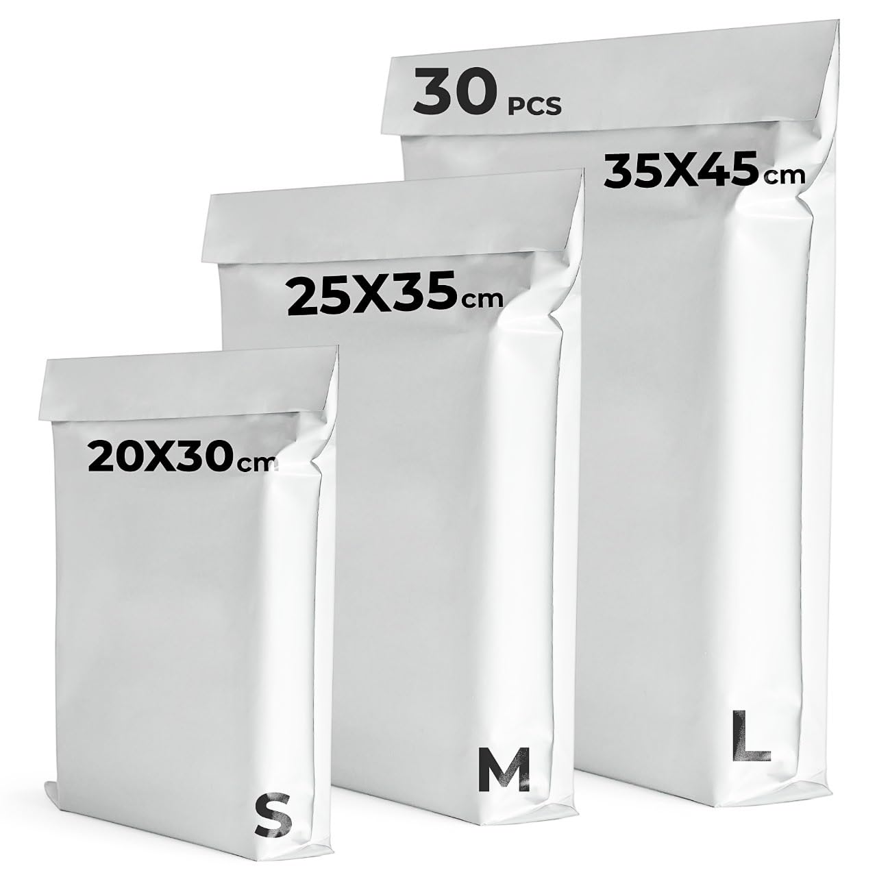 UGIX Buste per Spedizioni Vinted - Sacchetti Spedizione Opaqui Auto-adesivi, Pacchi per Spedizioni Vinted Vestiti, Scarpe,Libri-Resistenti all'Acqua e Strappi- 30Pcs-3 Misure Bianco