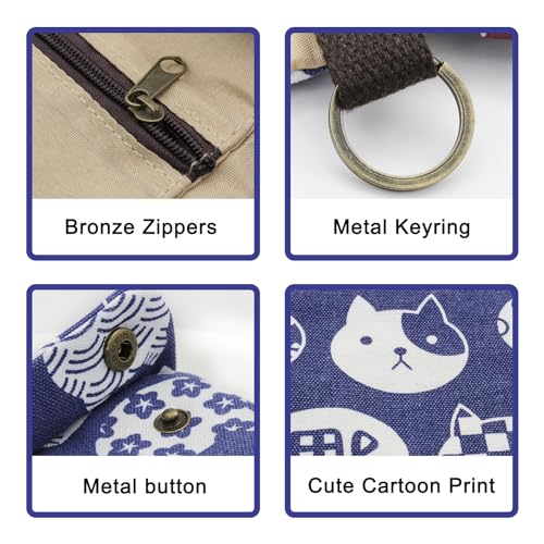 Womens Trifold Wallet, Canvas Wallet Ladies Wallet for Women, Women Wallet with Keyring Cute Wallet for Credit Card, Coin, Cash, Receipt (lucky cat)2