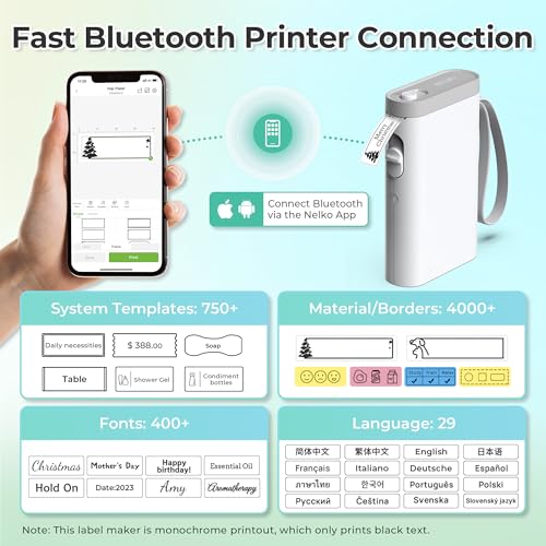 Image of Nelko Label Maker Machine with Tape, P21 Bluetooth Label Printer, Wireless Mini Label Makers with Multiple Templates for School Office Home, White