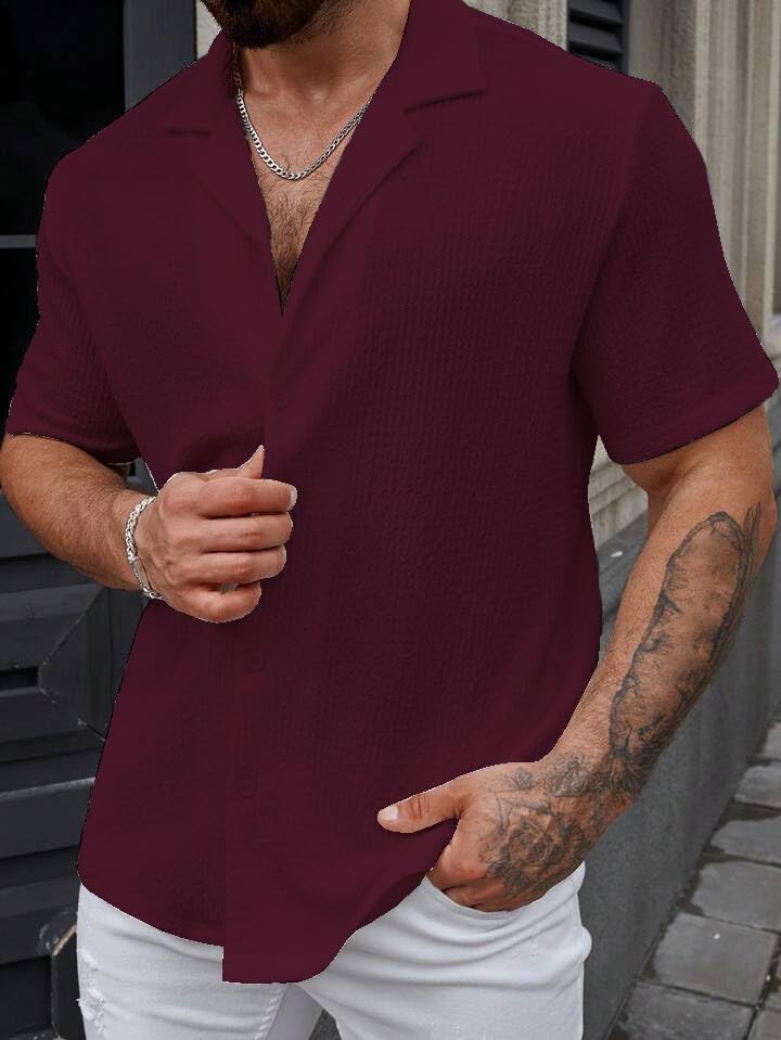 Image of COMBRAIDED Men's Regular Fit Cotton Blend Shirts | Half Sleeve Solid Pattern | Casual Wear for Everyday Style