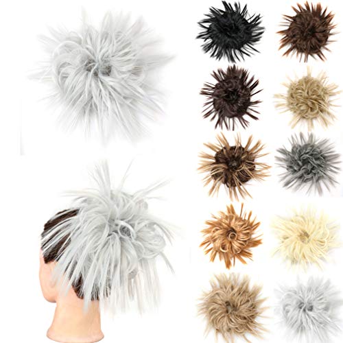 SHUOHAN 1 Pcs Tousled Curly Messy Hair Bun Updo Hair Piece Ponytail Silver Hair Extension Synthetic Hair Extensions Scrunchies Hairpiece for Women (1001A#)