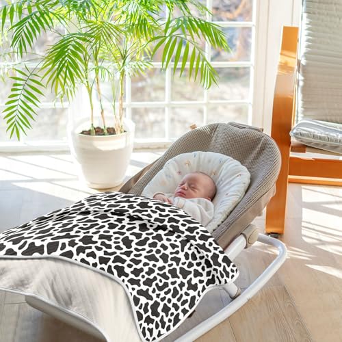 Image of Baby Swaddle Blanket for Baby Boy and Girl Soft Security Bed and Play Blanket for Nursery /Strolleoddler Bed /Car seat 30X40in Simple Cow Print Pattern