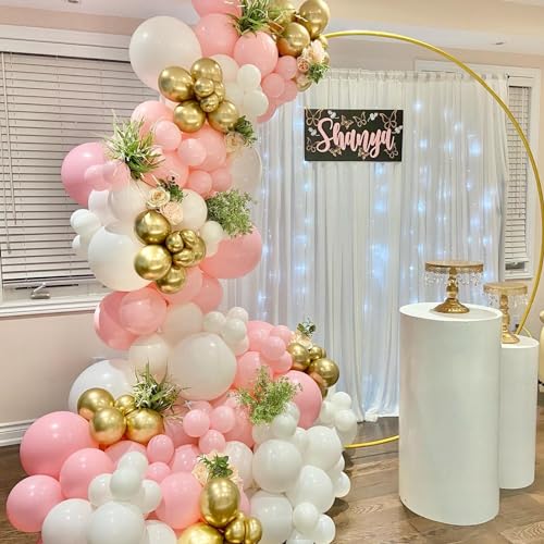 Image of Pink Gold Balloons, 60PCS Pink White Gold Birthday Balloons, 12 Inch Metallic Gold Confetti Balloons Macaron Pink Latex Balloons for Helium Party Balloons for Birthday Wedding Baby Shower Decoration