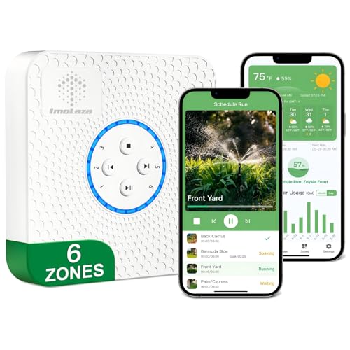 ImoLaza Indoor Smart Sprinkler Controller, ET Automatic Watering Irrigation Controller,2.4GHz WiFi, Ultra Water Saving via Rain/Wind/Freeze/Saturation Skip, App Remote Control & Fault Alerts (6-Zone)