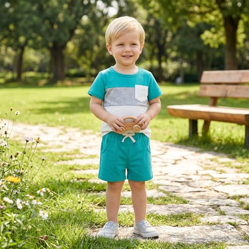 Image of Toddler Boy Clothes Baby Summer Outfit Patchwork Tee Shorts 12M-4T