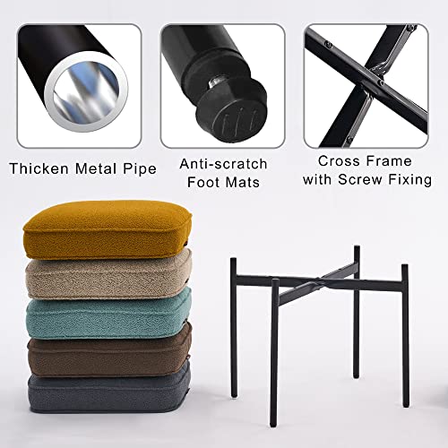 Image of YOUNIKE Comfy Ottoman Vanity Stool Boucle Velvet Boho Small Foot Stool Tufted Upholstered Makeup Chair with Metal Legs Fabric Cute Vanity Bench for Bedroom Living Dressing Room Ginger Yellow