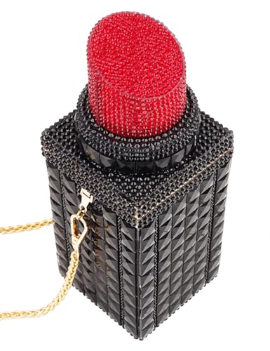 Image of Women Lipstick Shape Inlaid Rhinestone Crystal Glitter Evening Bags Purses Clutch Sparkly Banquet Handbag | Lipstick Shape